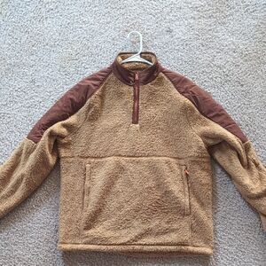 Outerknown Men's Tan Sherpa Pullover with Dark Brown Accents